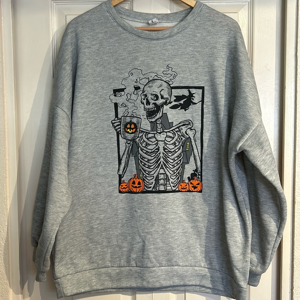Halloween Skeleton Jack-o’-lantern Witch Coffee Sweatshirt